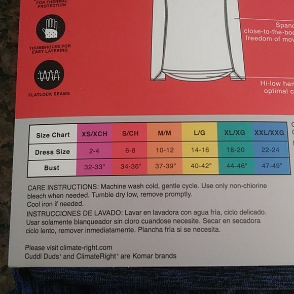 Cuddle Duds Medium Blue /Black Long Sleeve Crew ClimateRight - Picture 7 of 9